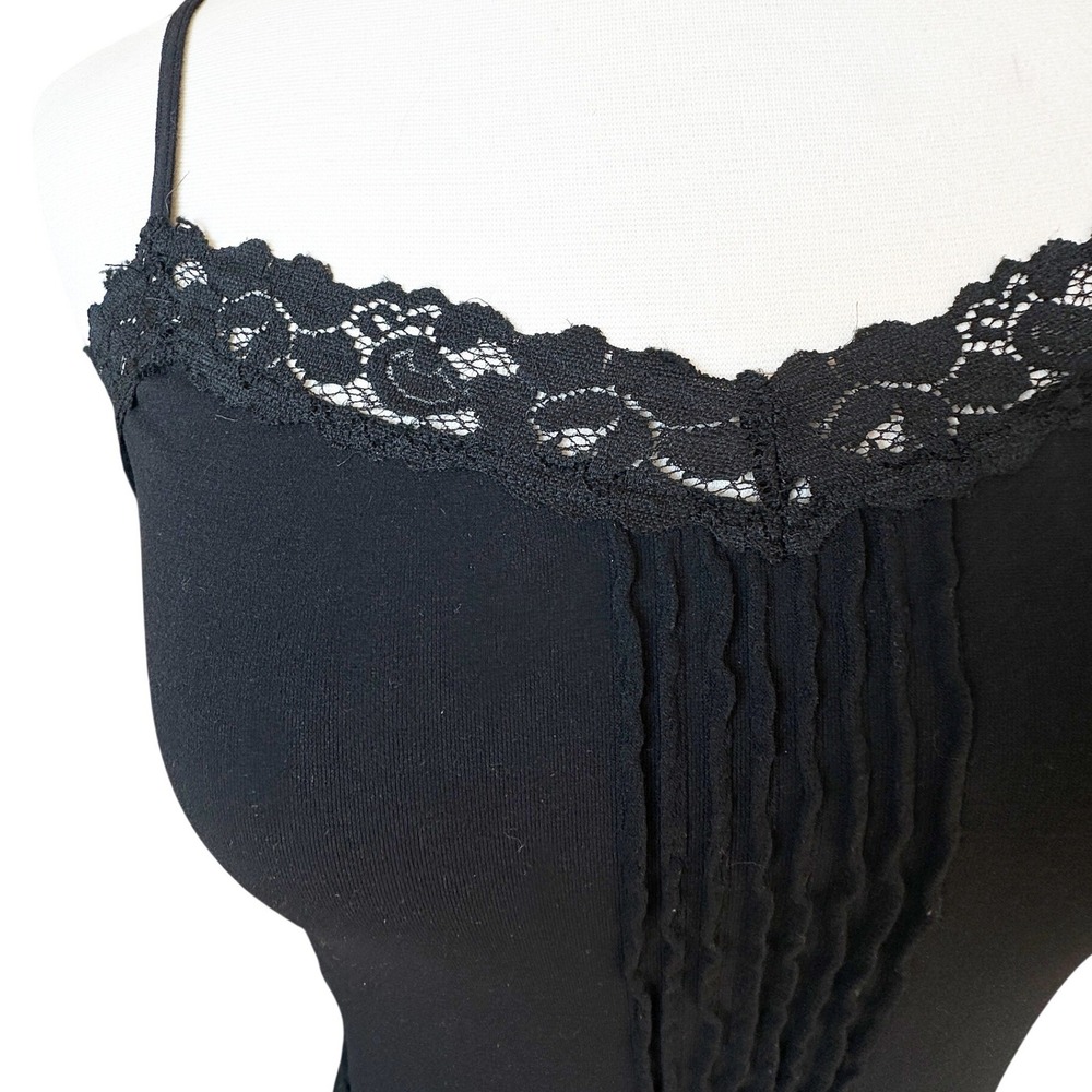 VTG Bebe Black Lace Trim Ruched Camisole Tank Top Y2K Layering Lagenlook 90s 00s - Picture 2 of 6